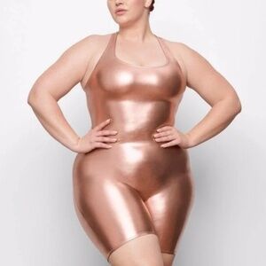 Skims NWT Champagne Metallic Racerback Swim Cycle One Piece Suit Size 4X